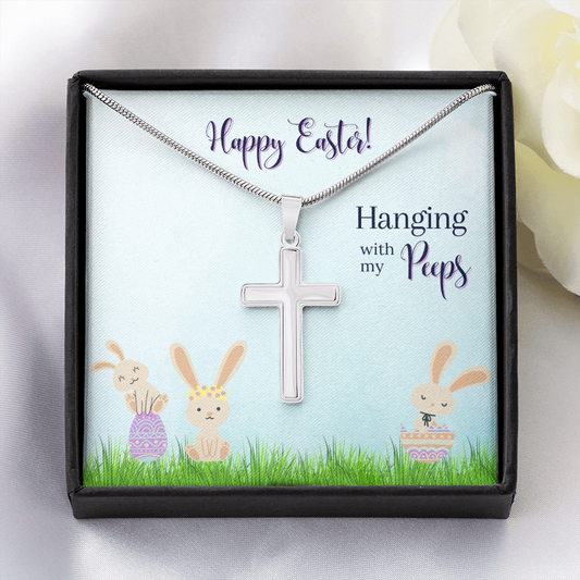 Hanging with my Peeps Easter Stainless Steel Cross Necklace